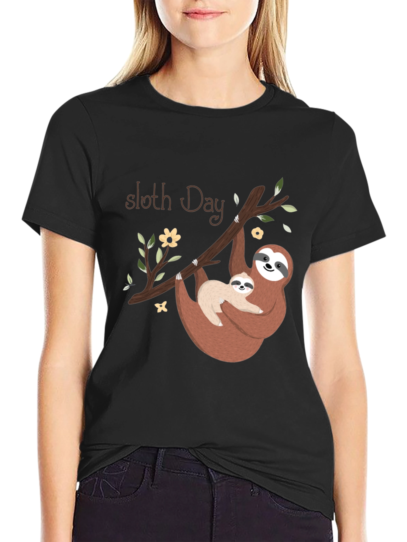 Sloth Day Black T-Shirt