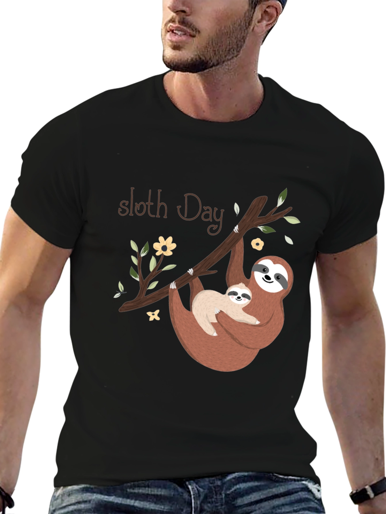 Sloth Day Black T-Shirt