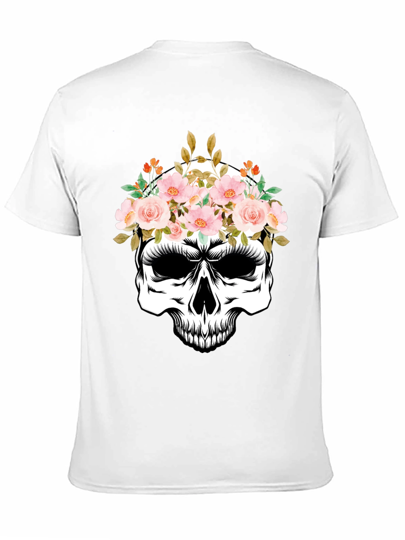 Floral Skull Graphic Tee - Black Cotton T-Shirt