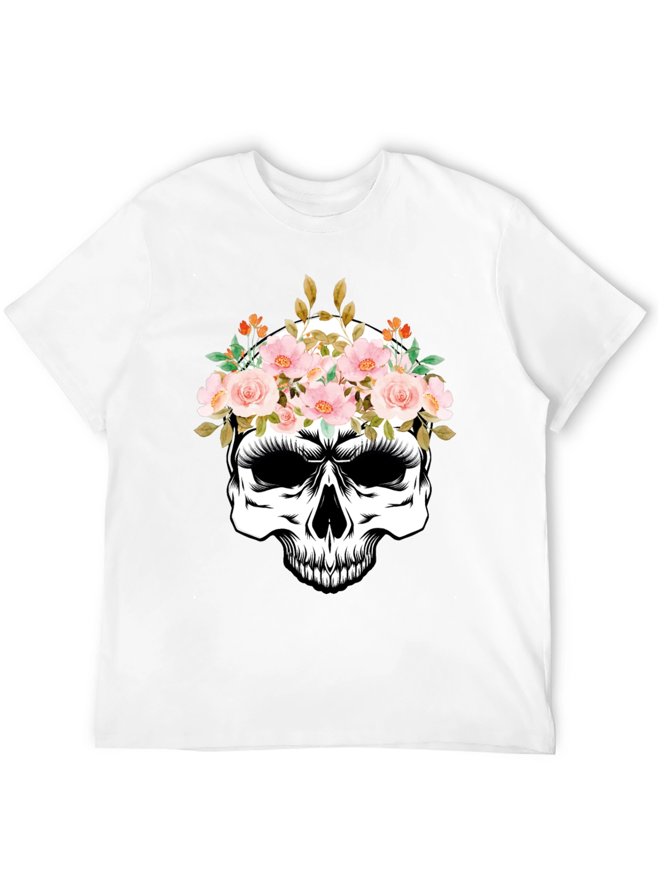 Floral Skull Graphic Tee - Black Cotton T-Shirt