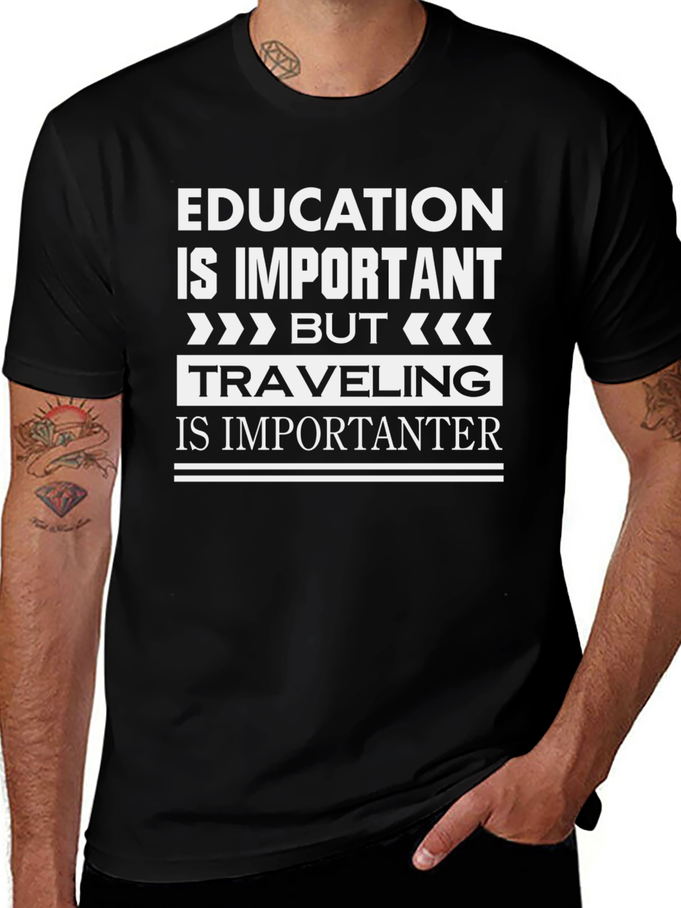 Education vs. Travel Graphic T-Shirt