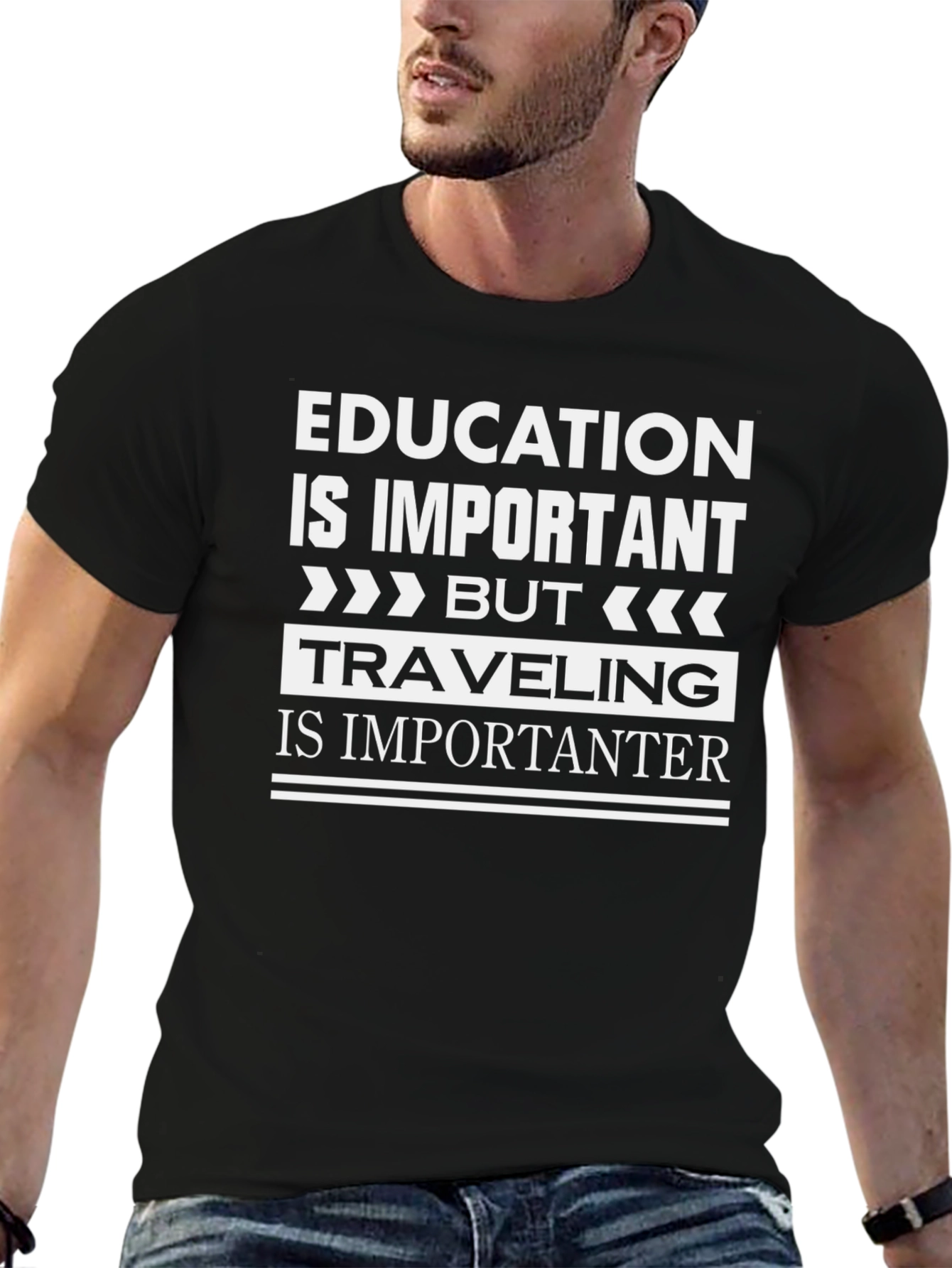 Education vs. Travel Graphic T-Shirt