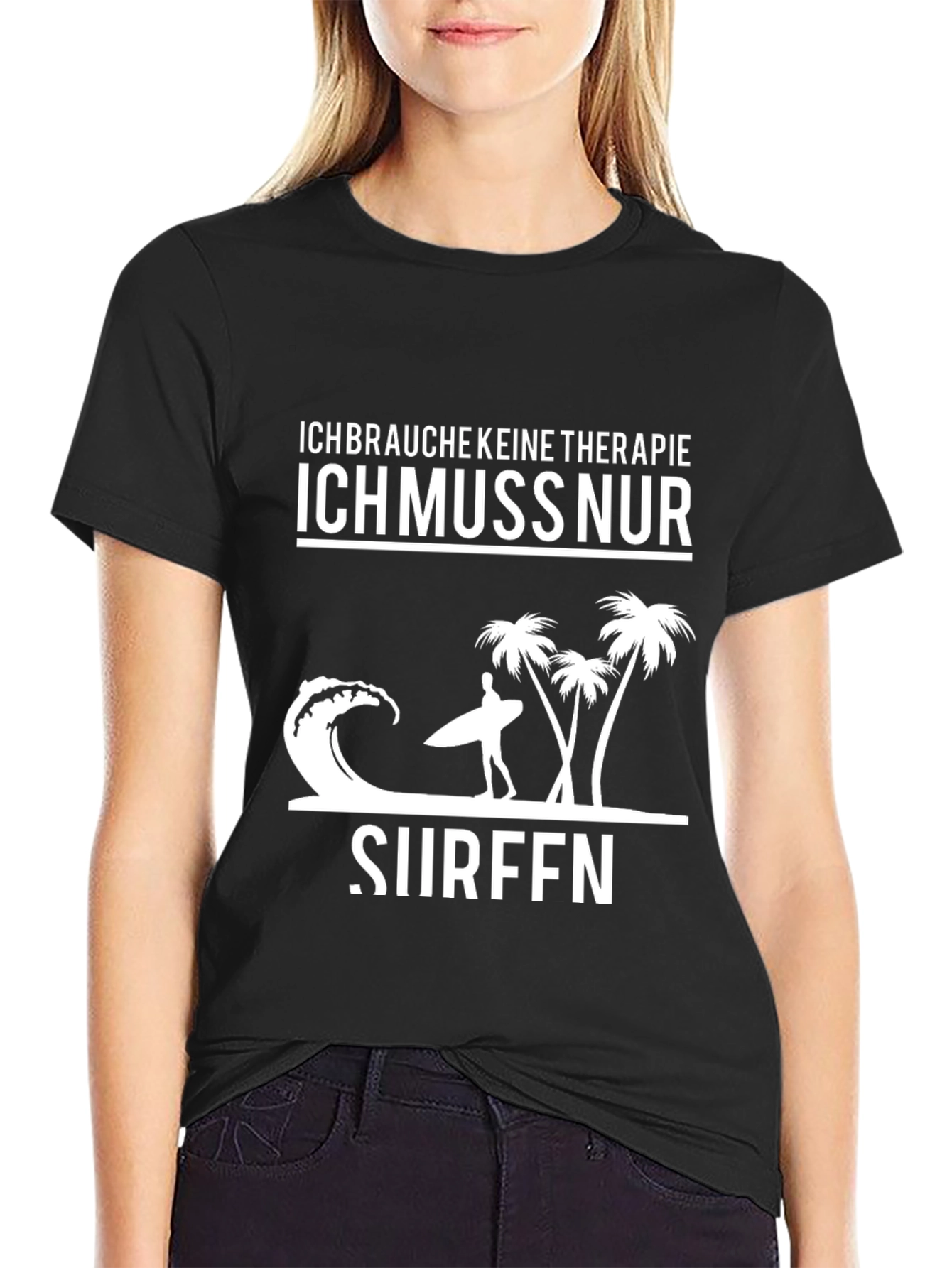 Ich Muss Nur Surfen Black Graphic Tee