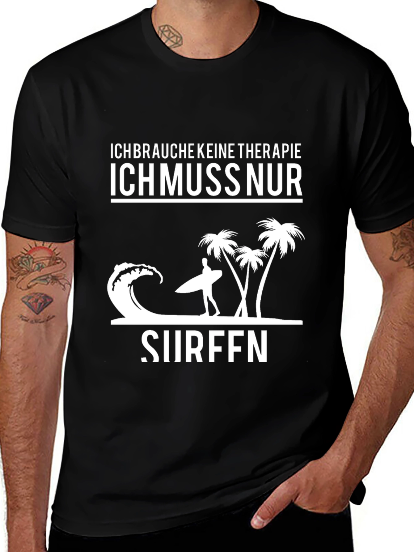 Ich Muss Nur Surfen Black Graphic Tee