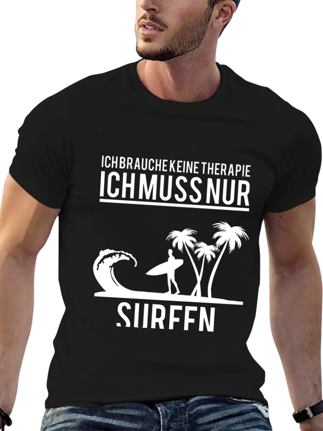 Ich Muss Nur Surfen Black Graphic Tee