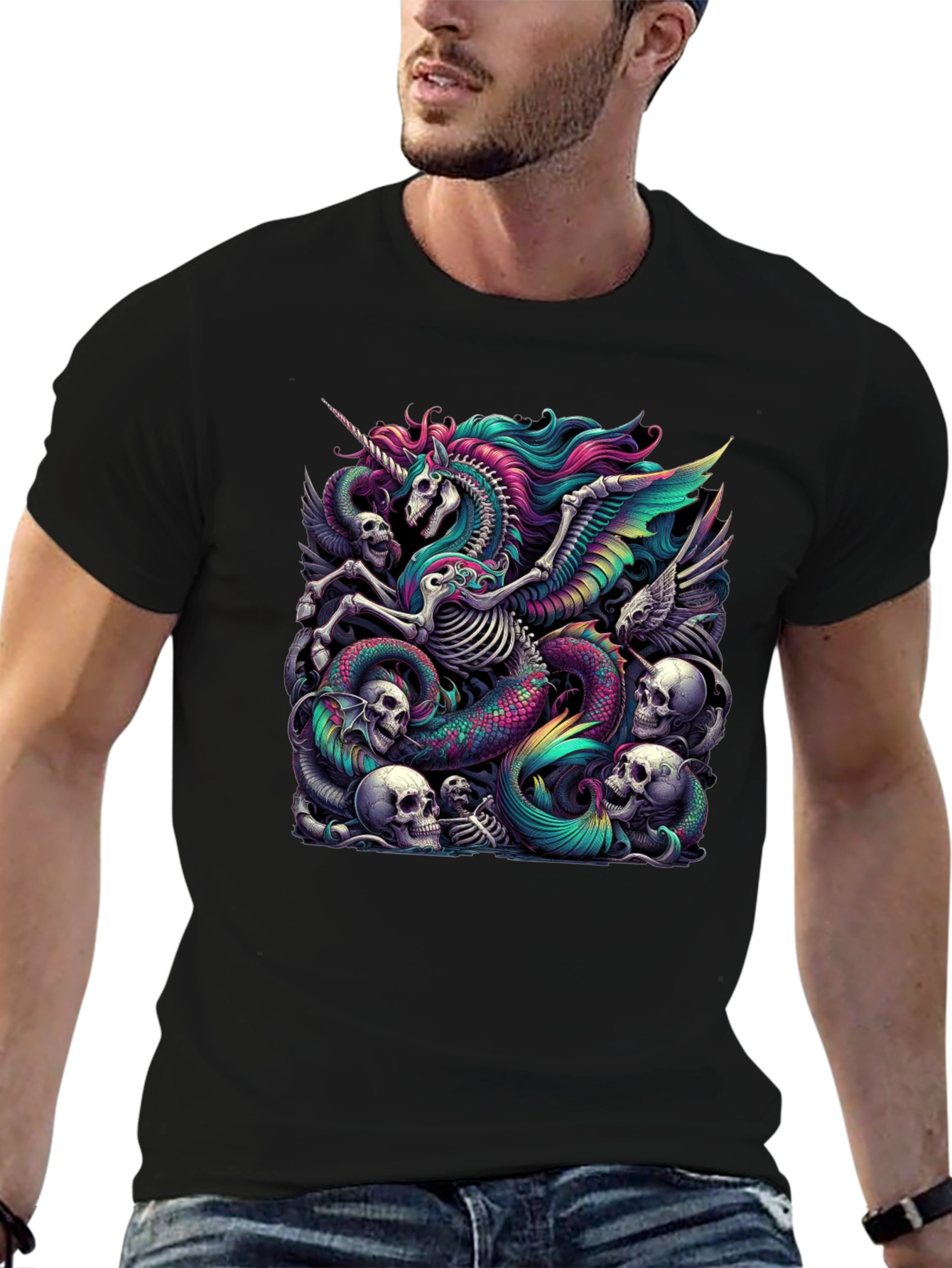 Unicorn Skeleton Graphic Tee - Black