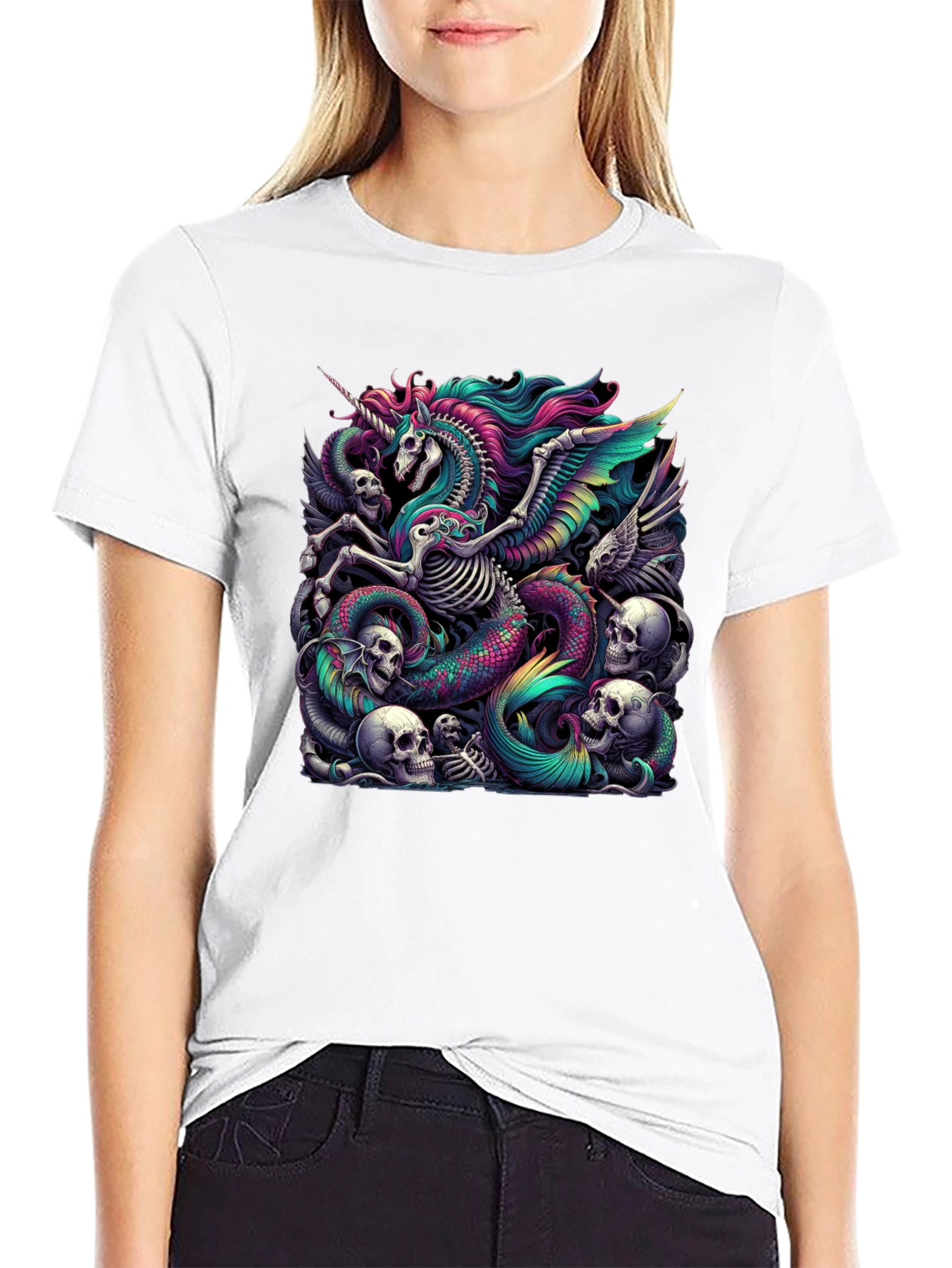 Unicorn Skeleton Graphic Tee - Black