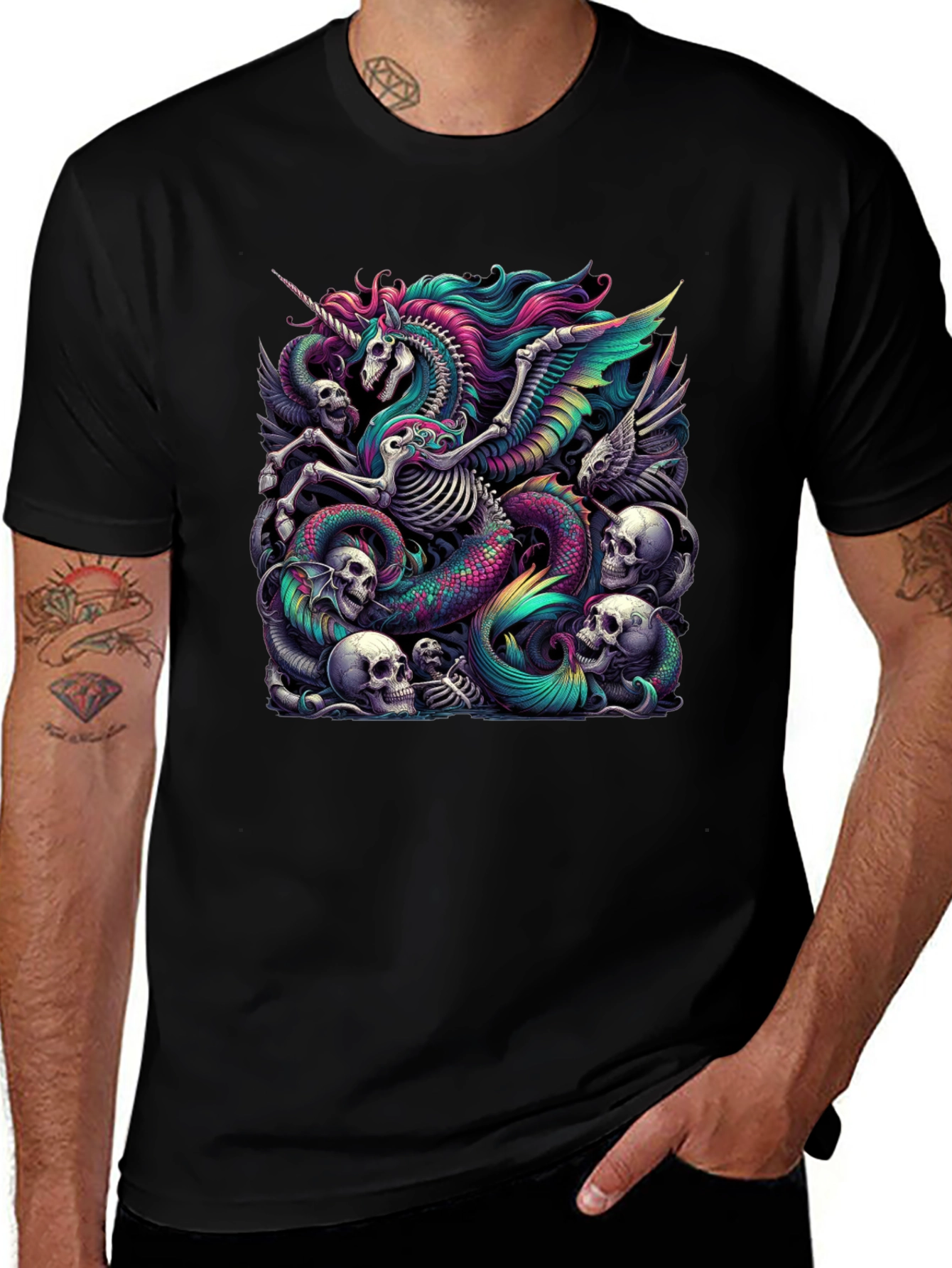 Unicorn Skeleton Graphic Tee - Black