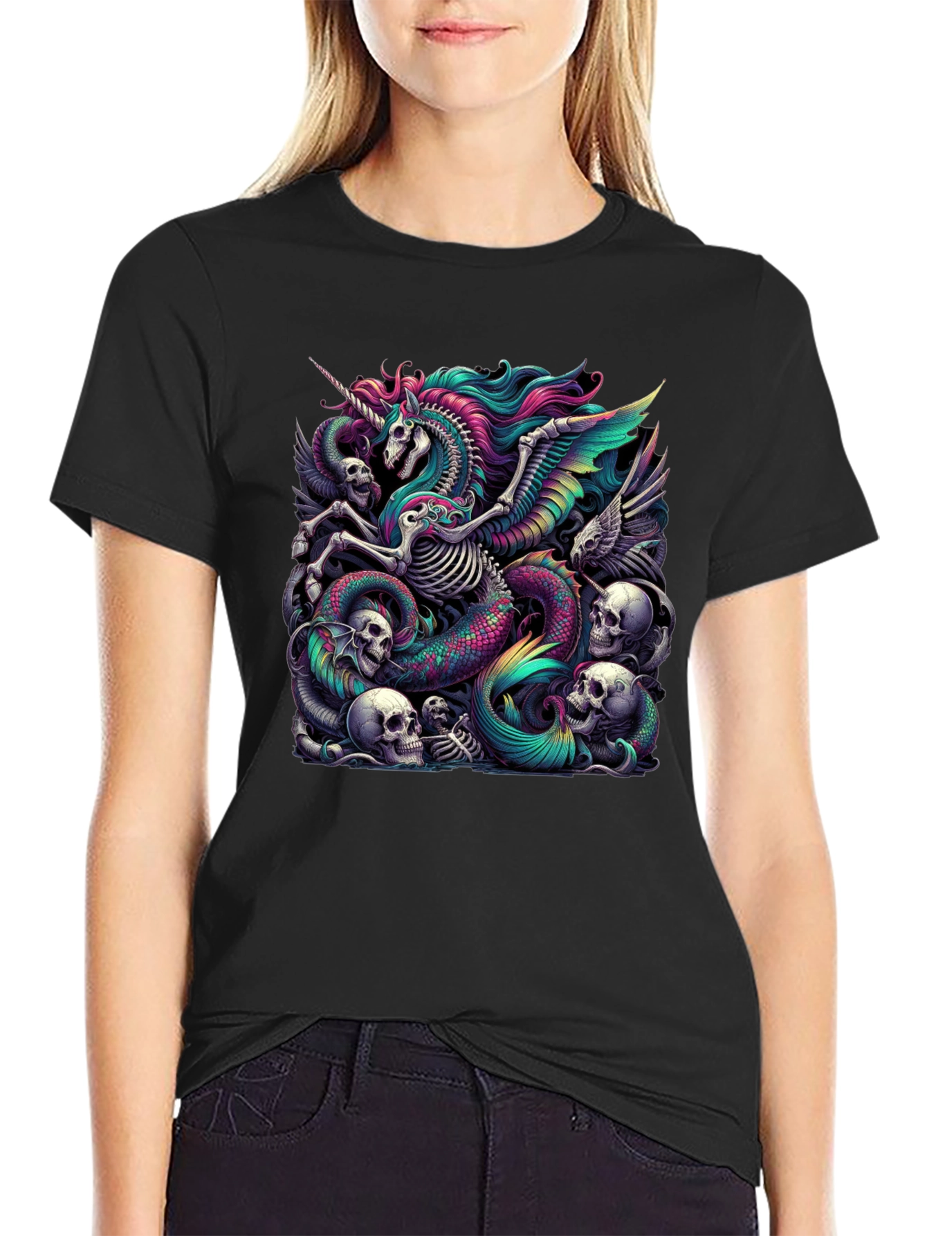 Unicorn Skeleton Graphic Tee - Black