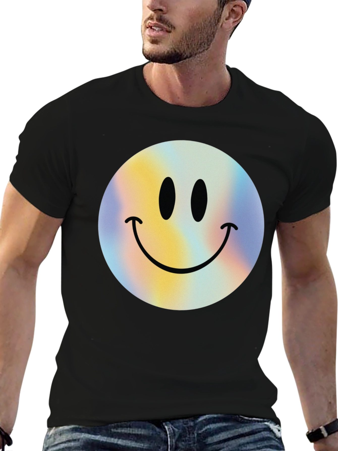 Retro Smiley Face Graphic Tee - Classic Black T-Shirt