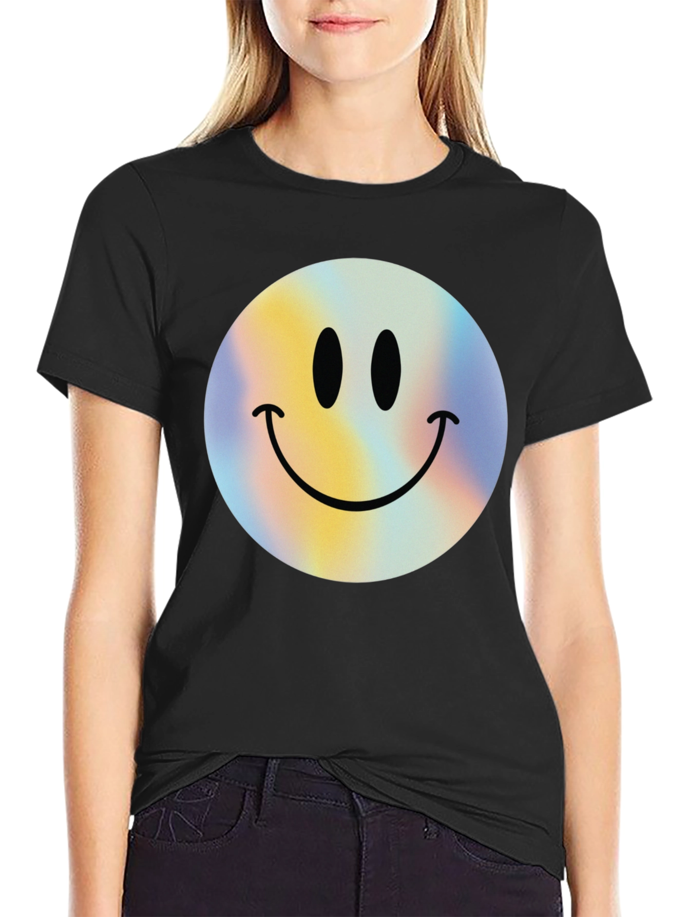 Retro Smiley Face Graphic Tee - Classic Black T-Shirt