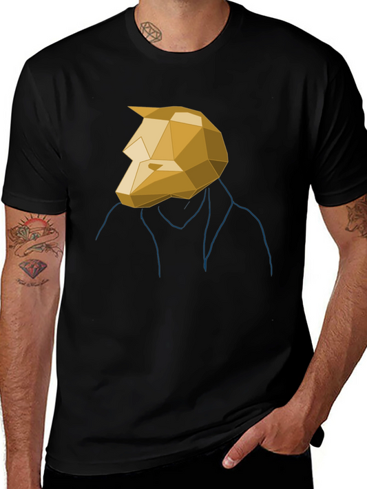 Geometric Wolf Head Graphic Tee - Mens Black T-Shirt