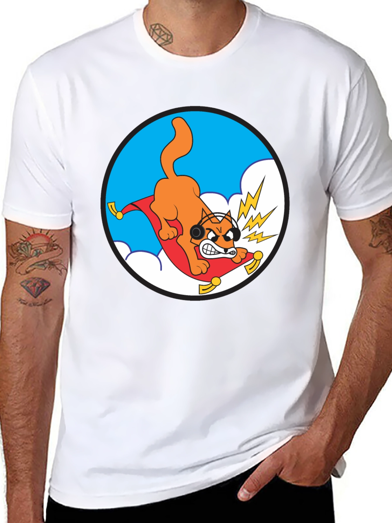 Crazy Cat Graphic Tee - Black Cotton T-Shirt