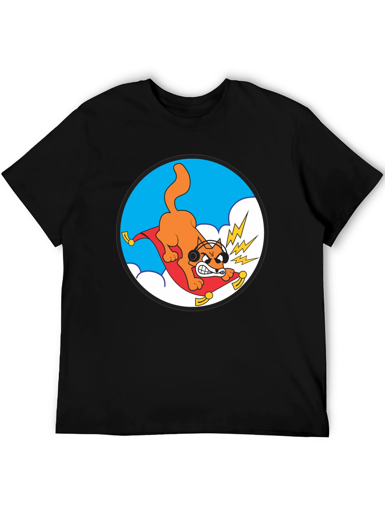 Crazy Cat Graphic Tee - Black Cotton T-Shirt