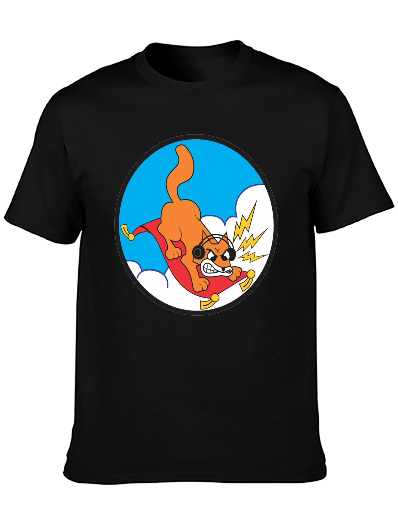 Crazy Cat Graphic Tee - Black Cotton T-Shirt