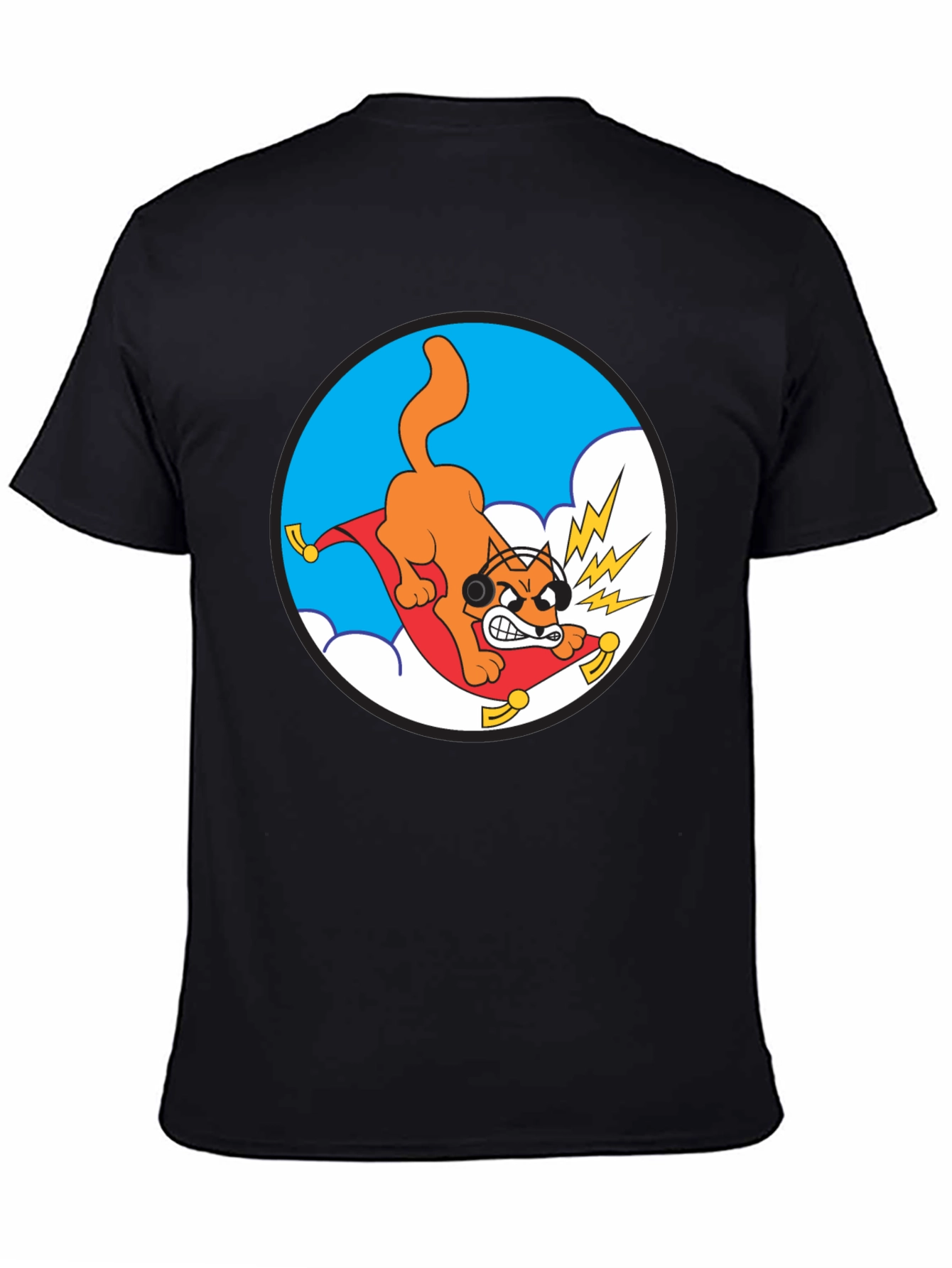 Crazy Cat Graphic Tee - Black Cotton T-Shirt