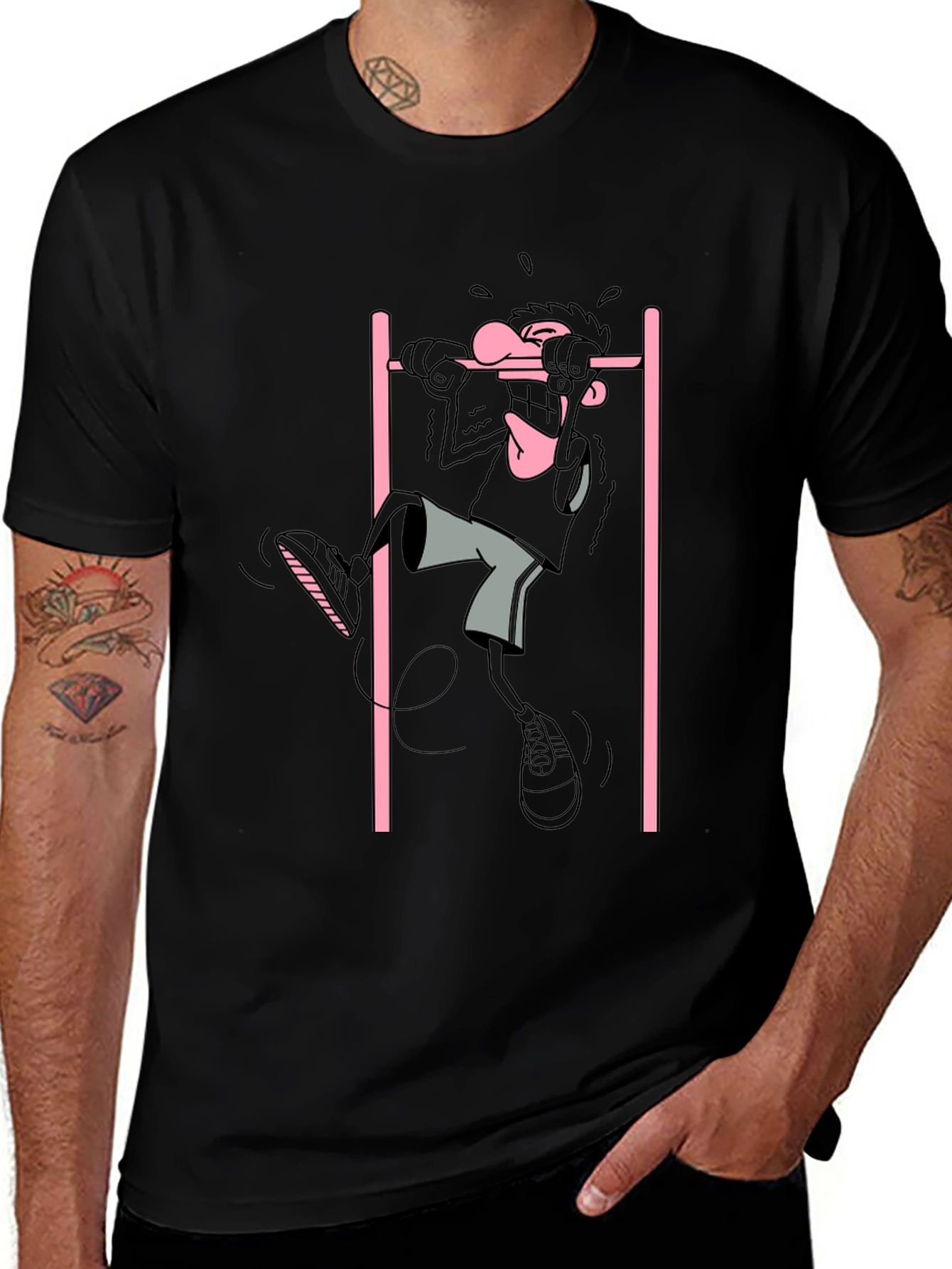 Cartoon Gymnast Graphic Black T-Shirt