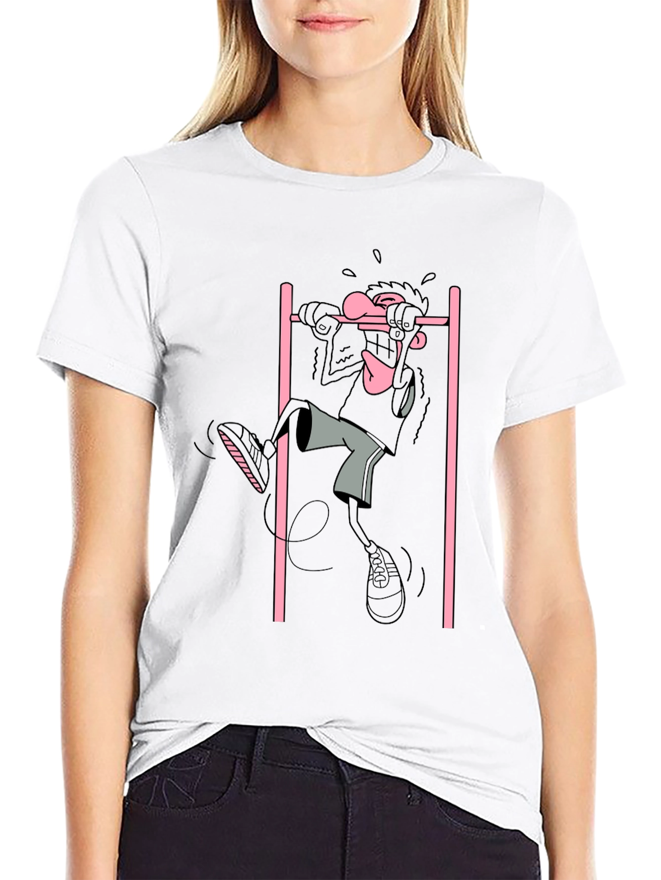 Cartoon Gymnast Graphic Black T-Shirt