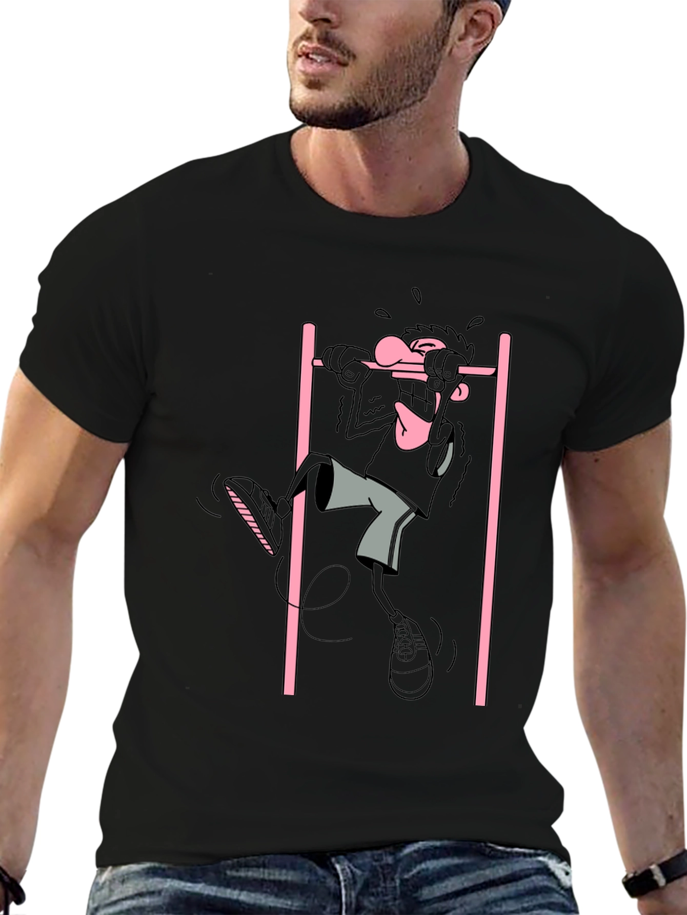 Cartoon Gymnast Graphic Black T-Shirt
