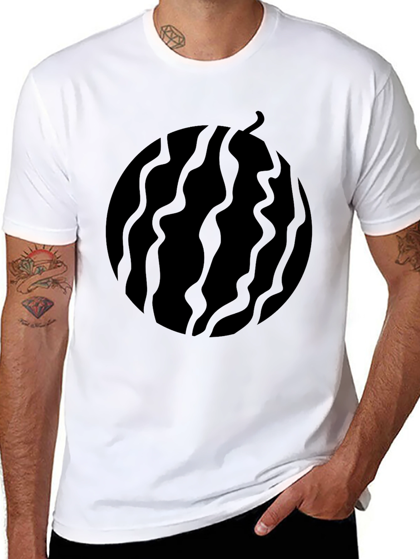 Black Graphic Tee - Abstract Fruit Design