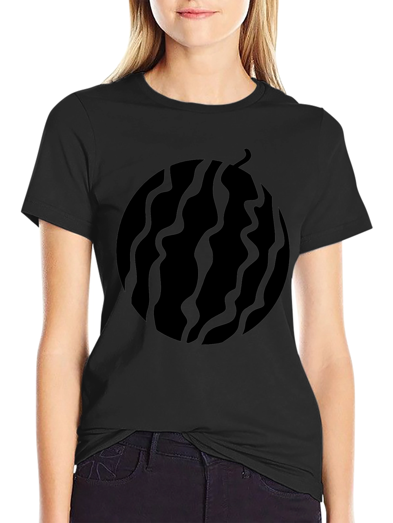 Black Graphic Tee - Abstract Fruit Design