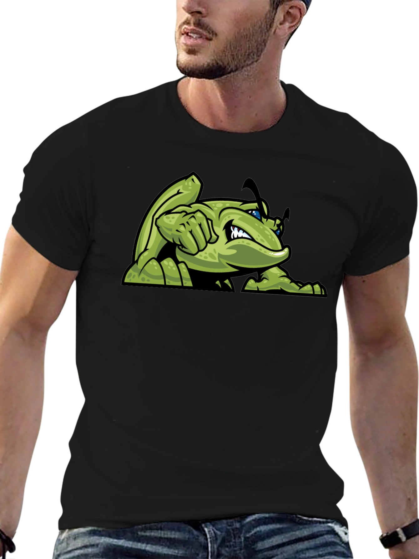 Green Angry Bug Graphic Tee - Mens Black T-Shirt