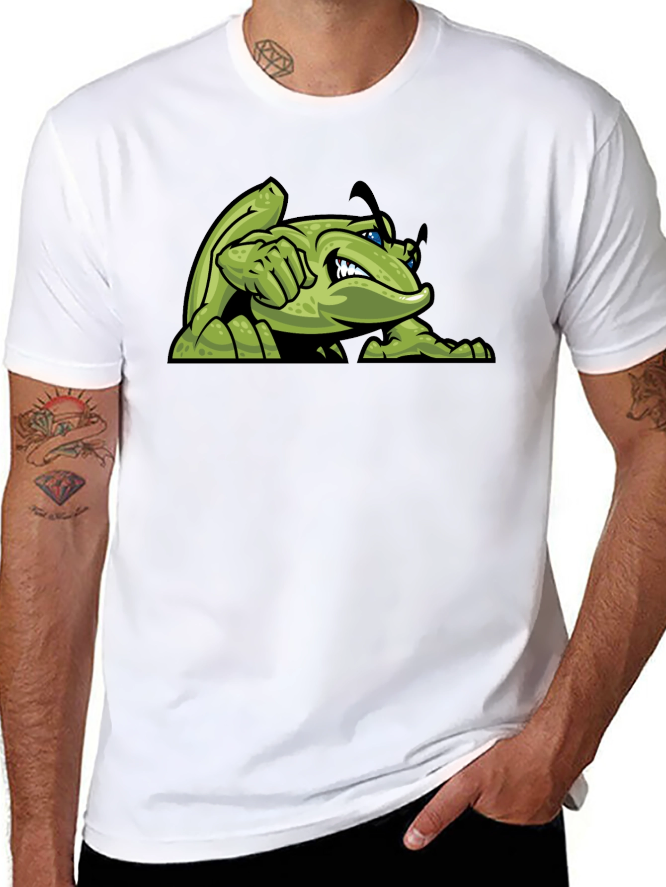 Green Angry Bug Graphic Tee - Mens Black T-Shirt
