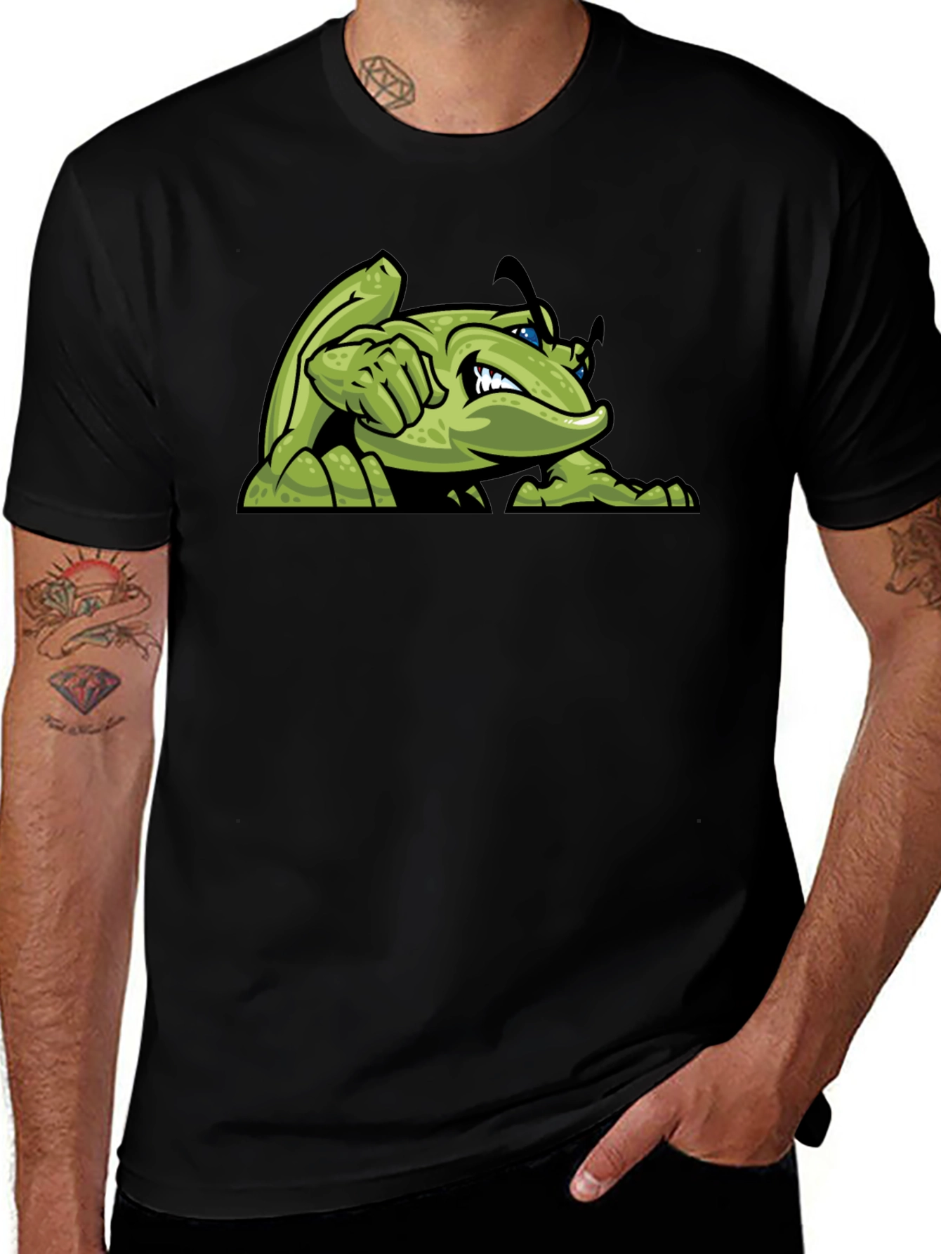 Green Angry Bug Graphic Tee - Mens Black T-Shirt