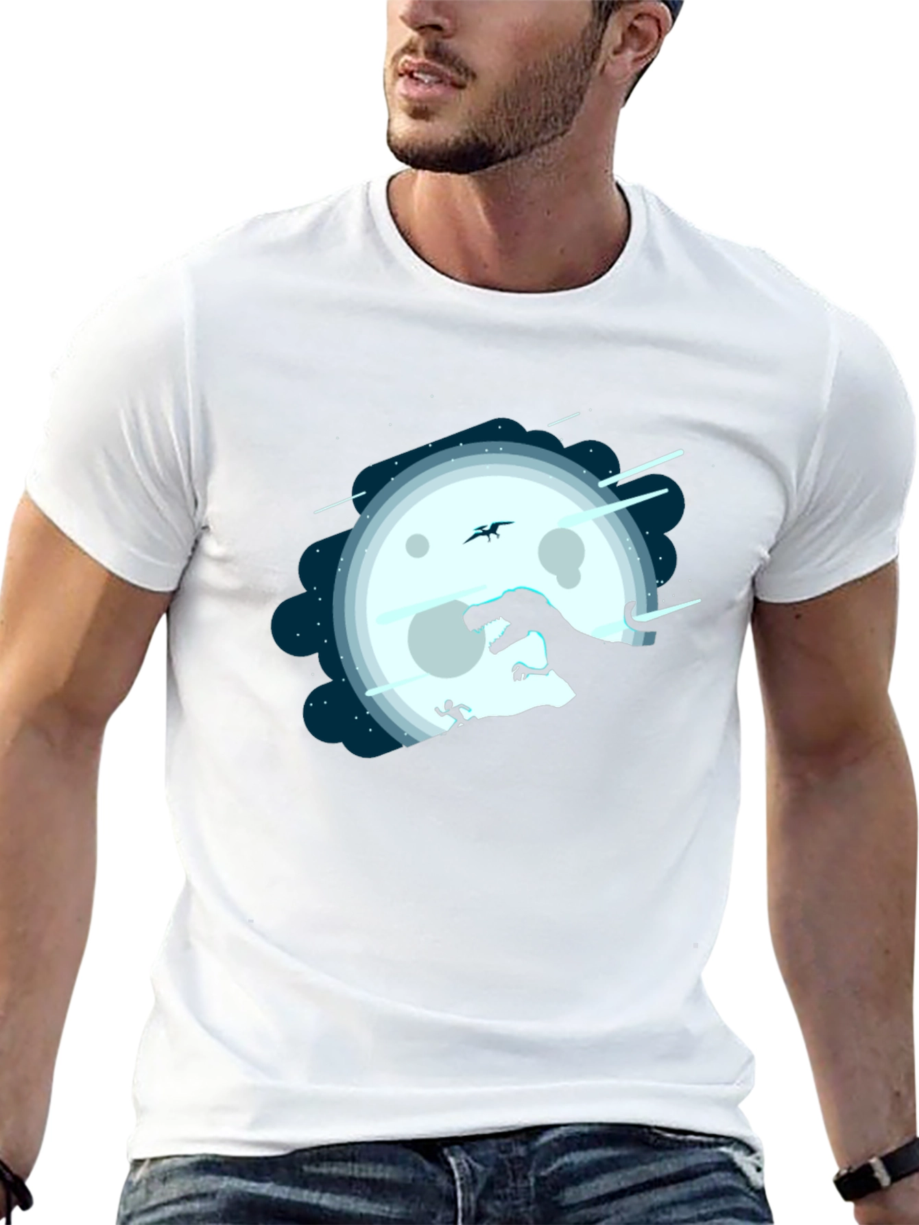 Dino Moon Silhouette Tee - Unique Graphic Print Shirt