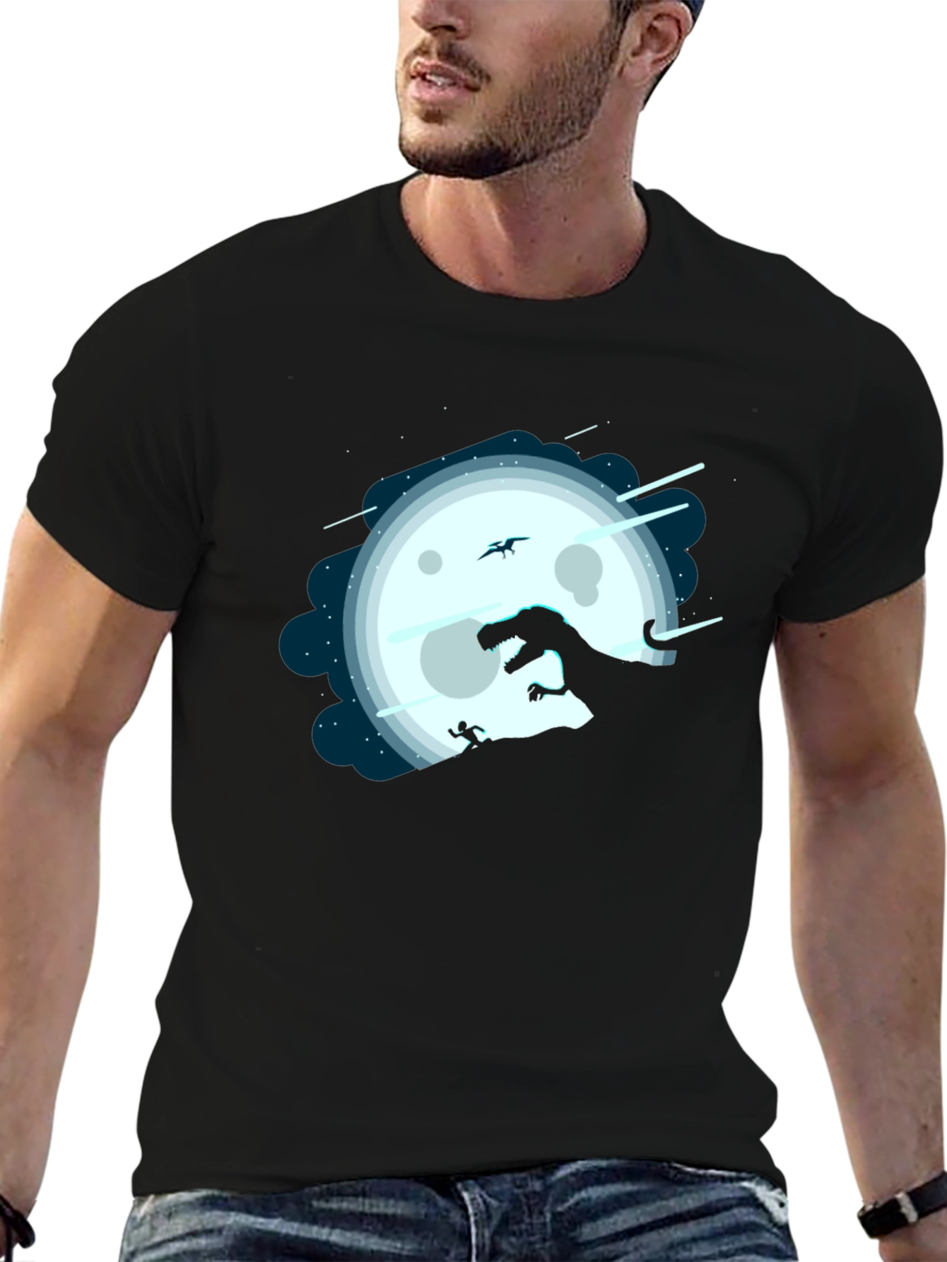 Dino Moon Silhouette Tee - Unique Graphic Print Shirt