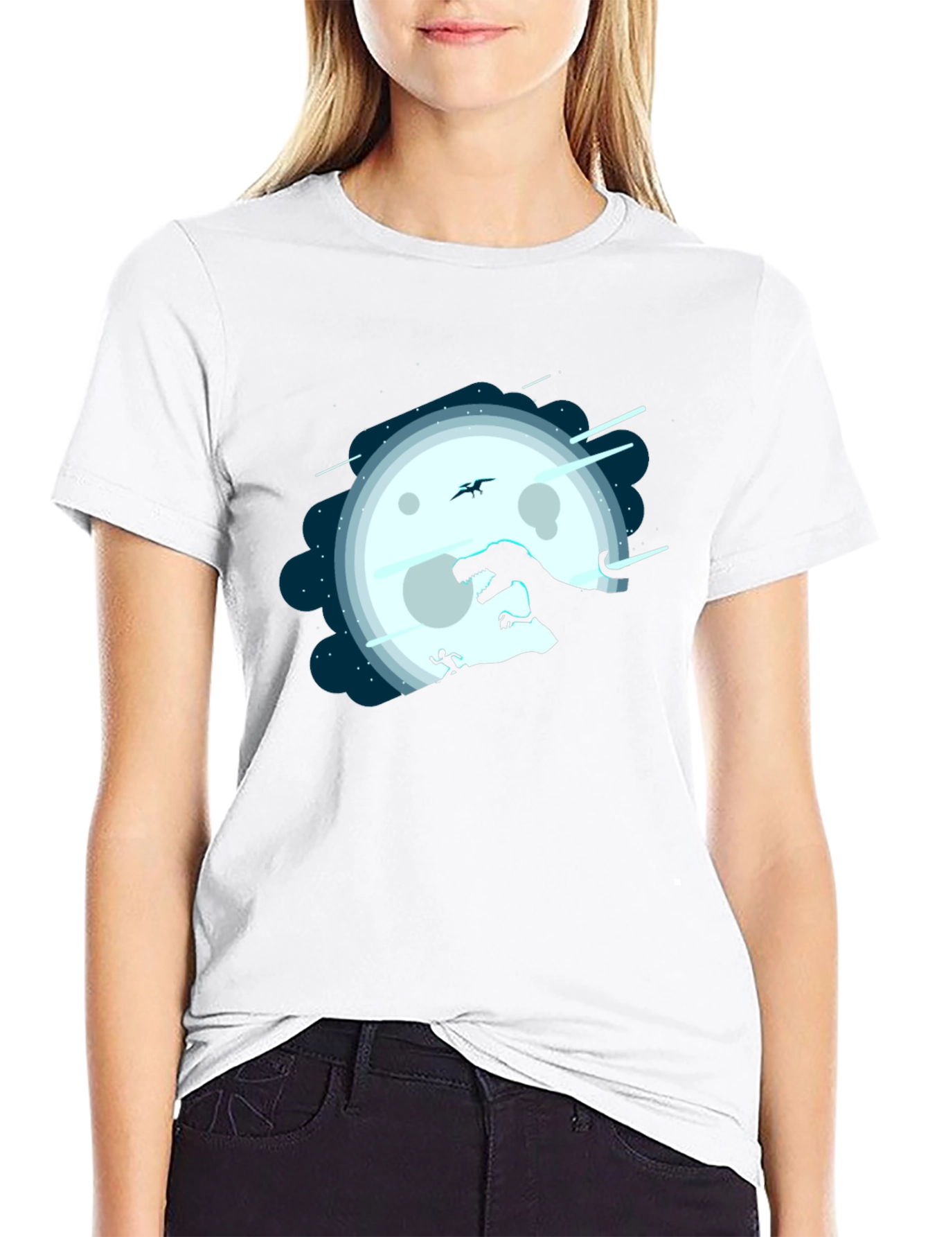 Dino Moon Silhouette Tee - Unique Graphic Print Shirt