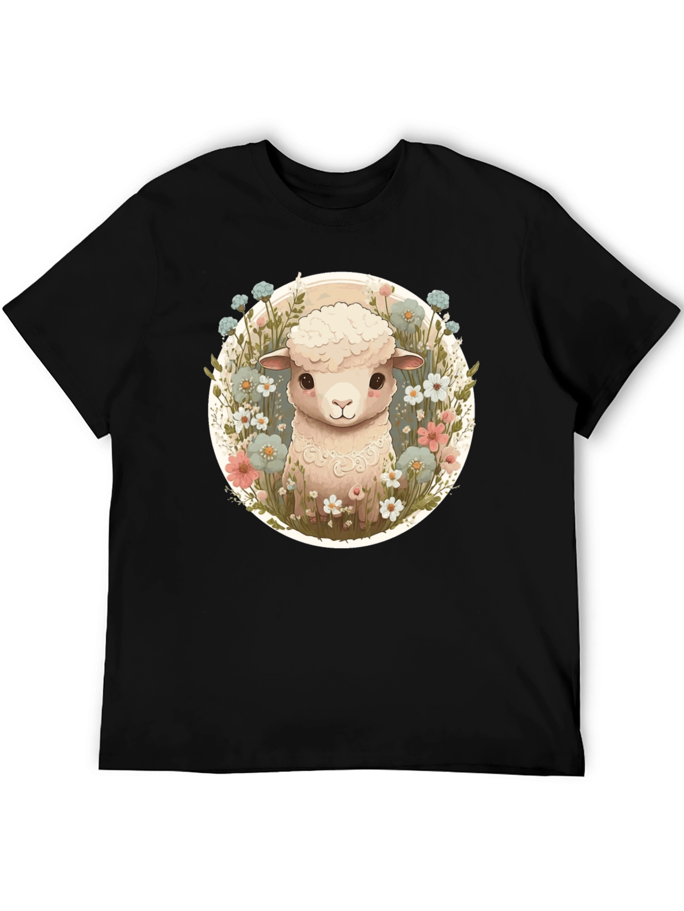 Cute Lamb & Flower Graphic Tee
