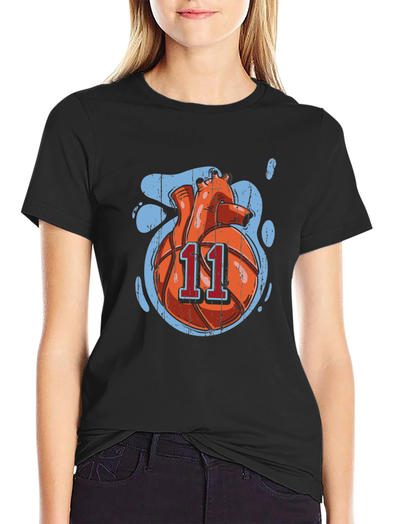 Basketball Heart Graphic Tee - Black Cotton