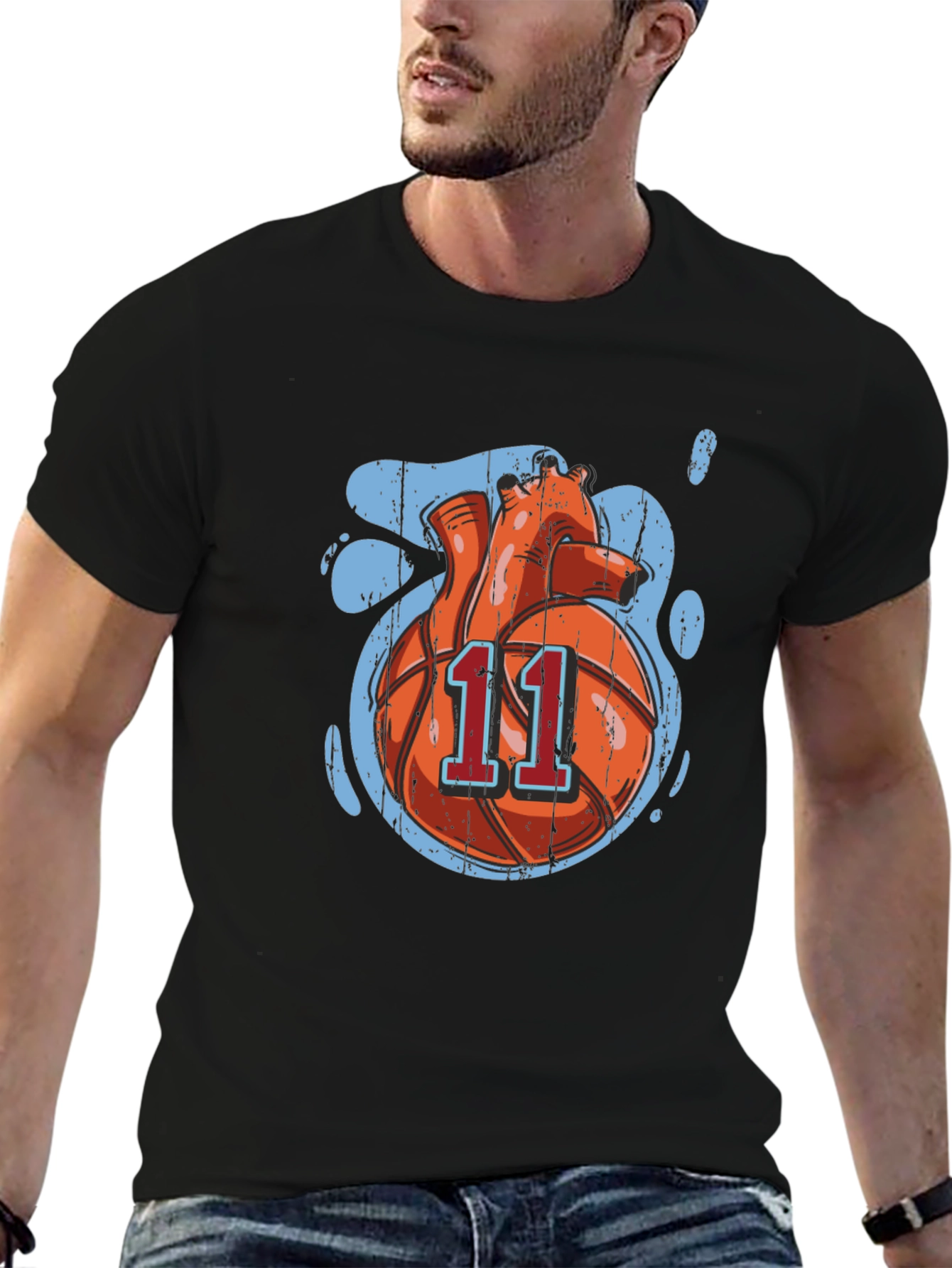 Basketball Heart Graphic Tee - Black Cotton