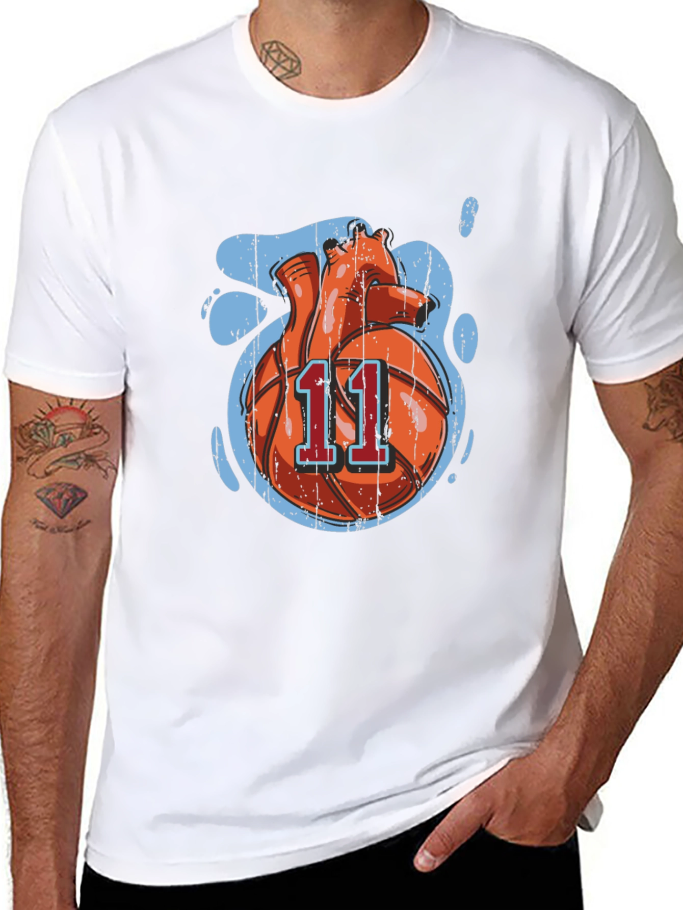 Basketball Heart Graphic Tee - Black Cotton