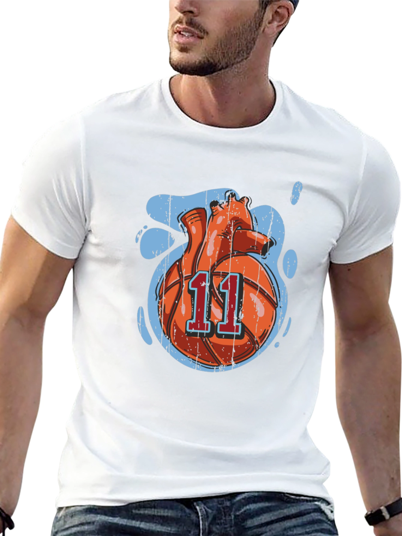 Basketball Heart Graphic Tee - Black Cotton