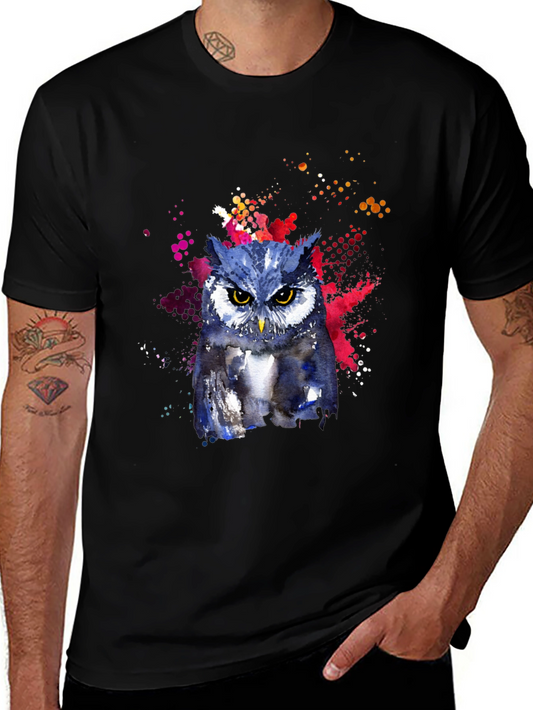 Watercolor Owl Graphic Tee - Mens Black T-Shirt