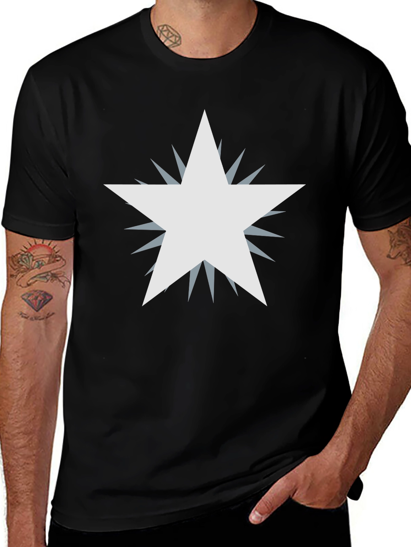 Mens Black Graphic Tee - Starburst Design