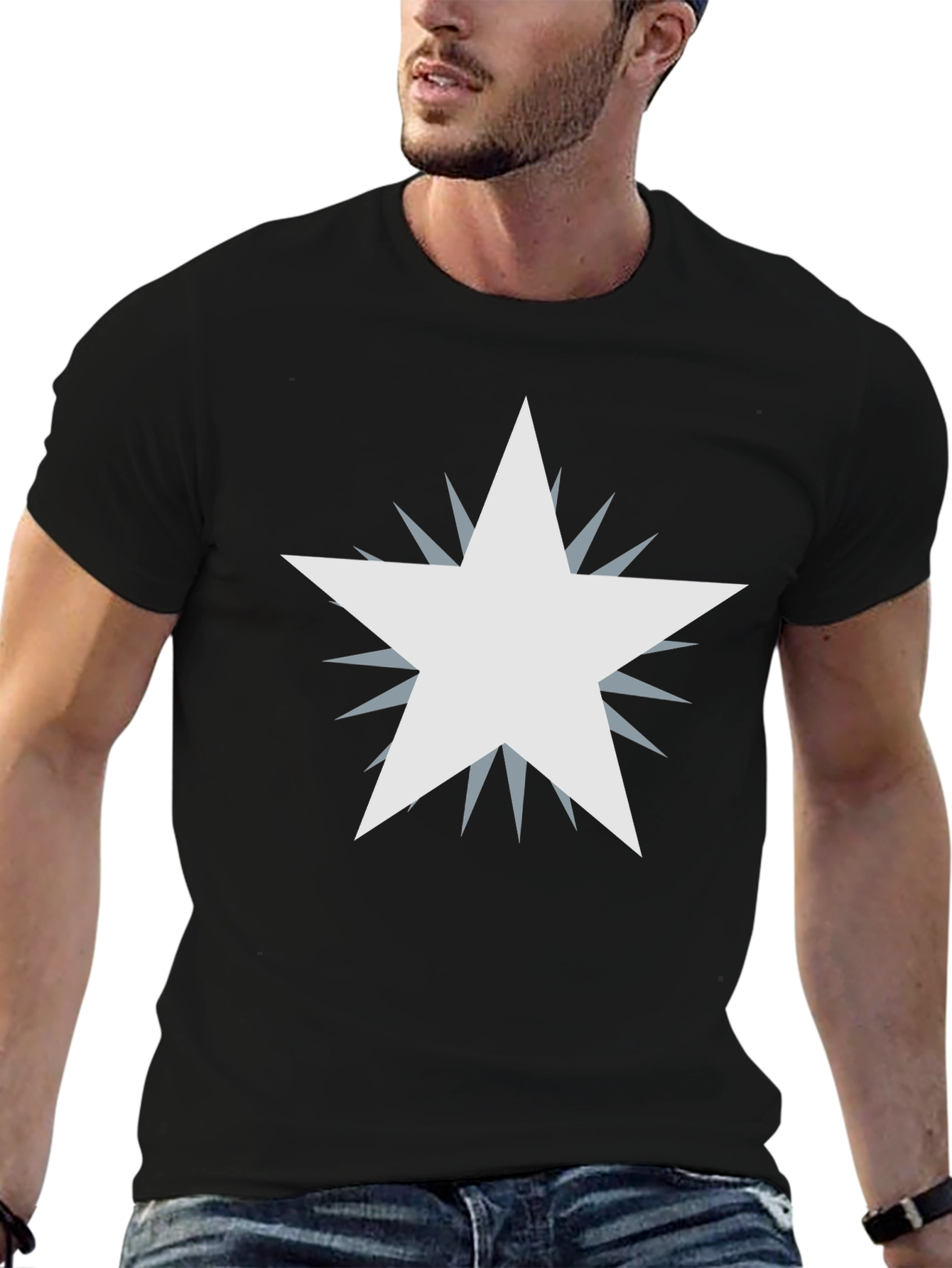Mens Black Graphic Tee - Starburst Design