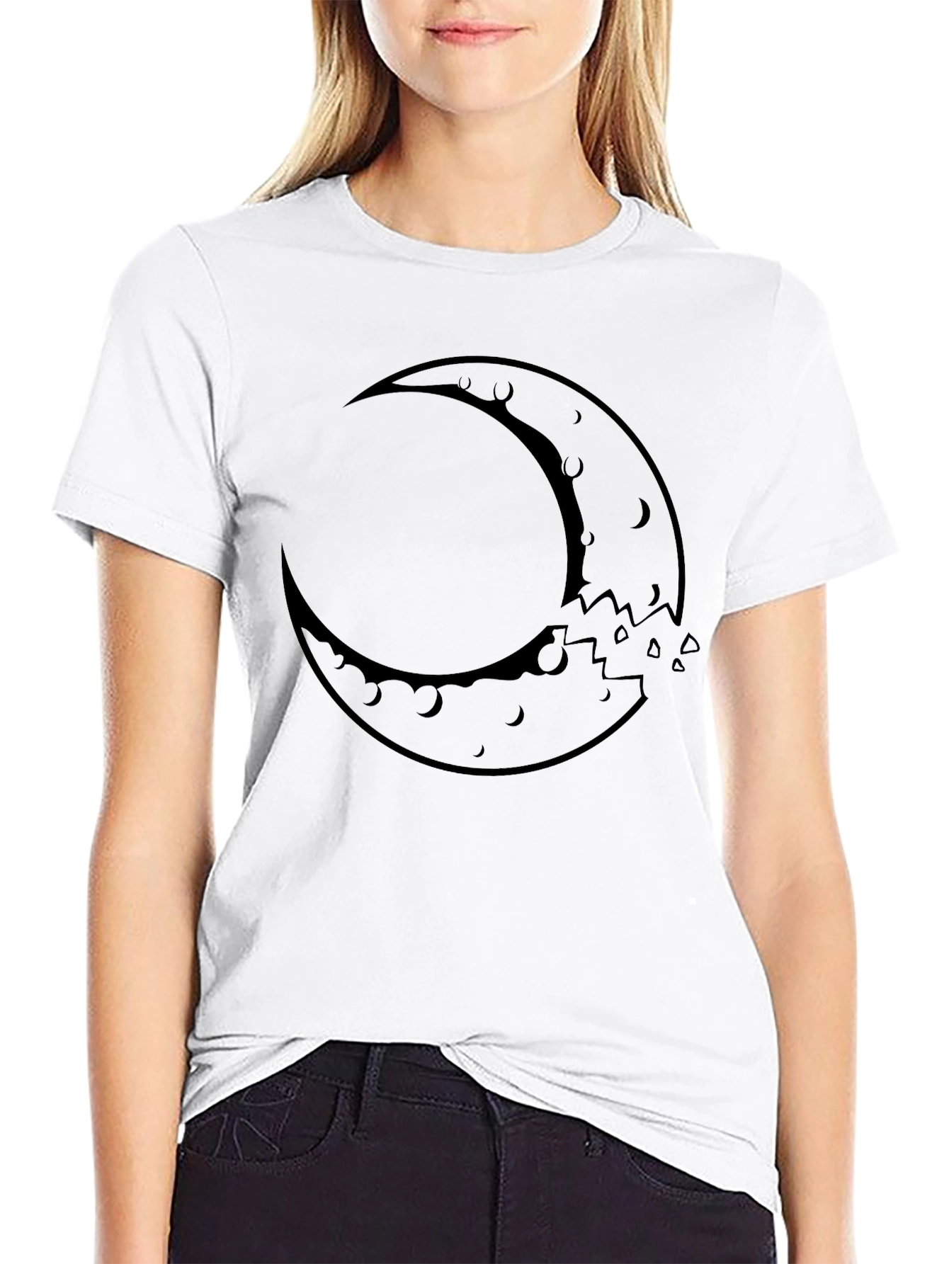 Crescent Moon Graphic Tee - Black Cotton Blend