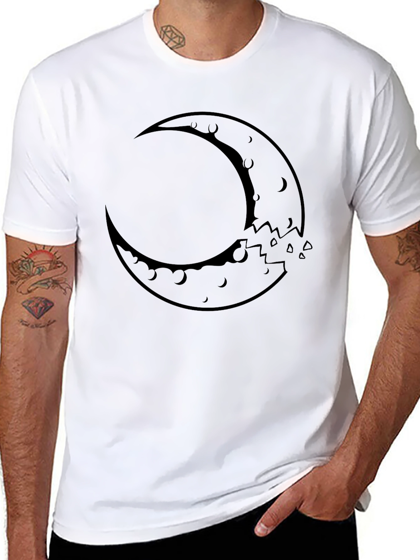 Crescent Moon Graphic Tee - Black Cotton Blend