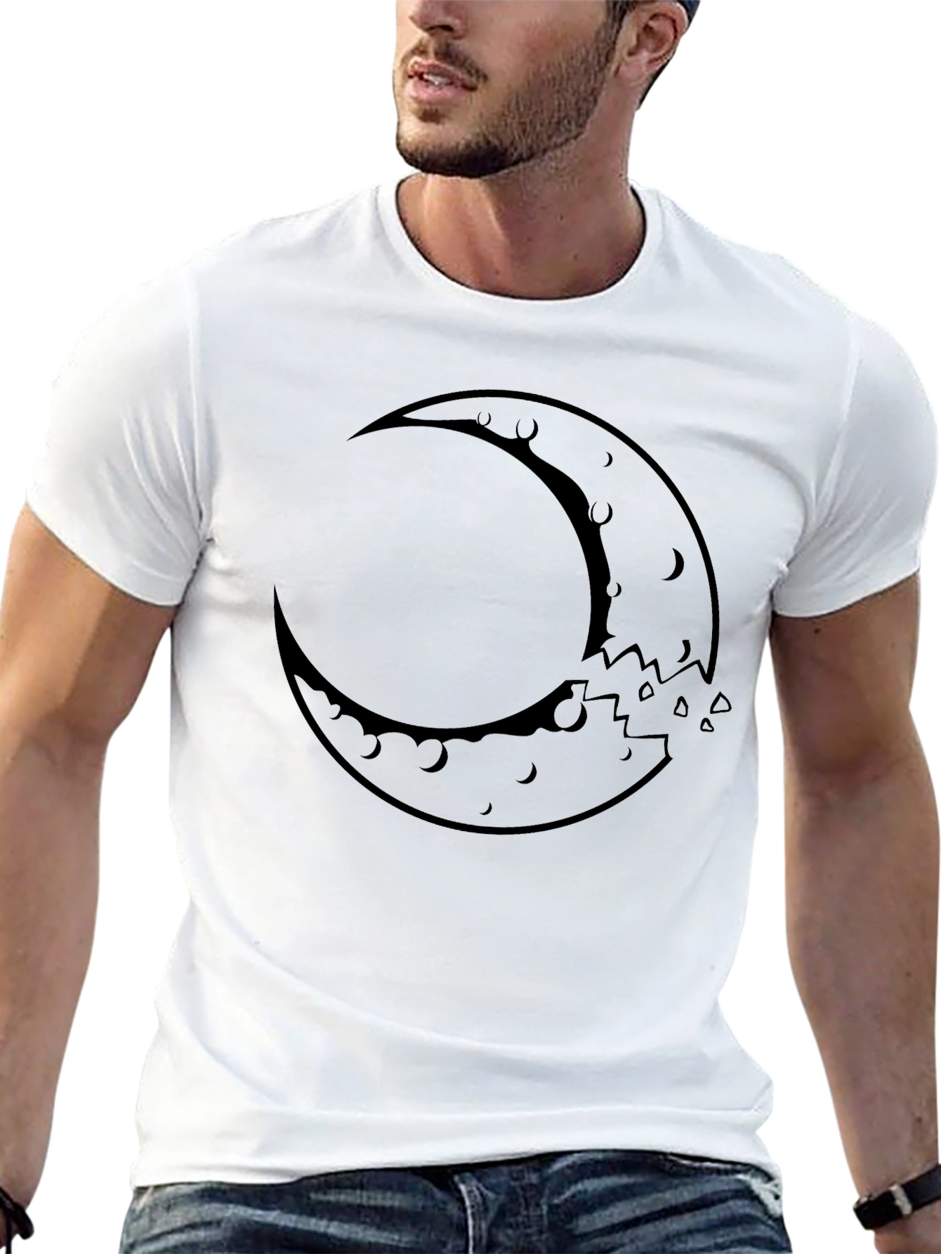 Crescent Moon Graphic Tee - Black Cotton Blend
