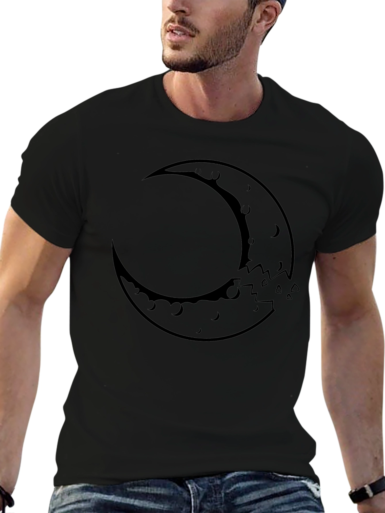 Crescent Moon Graphic Tee - Black Cotton Blend