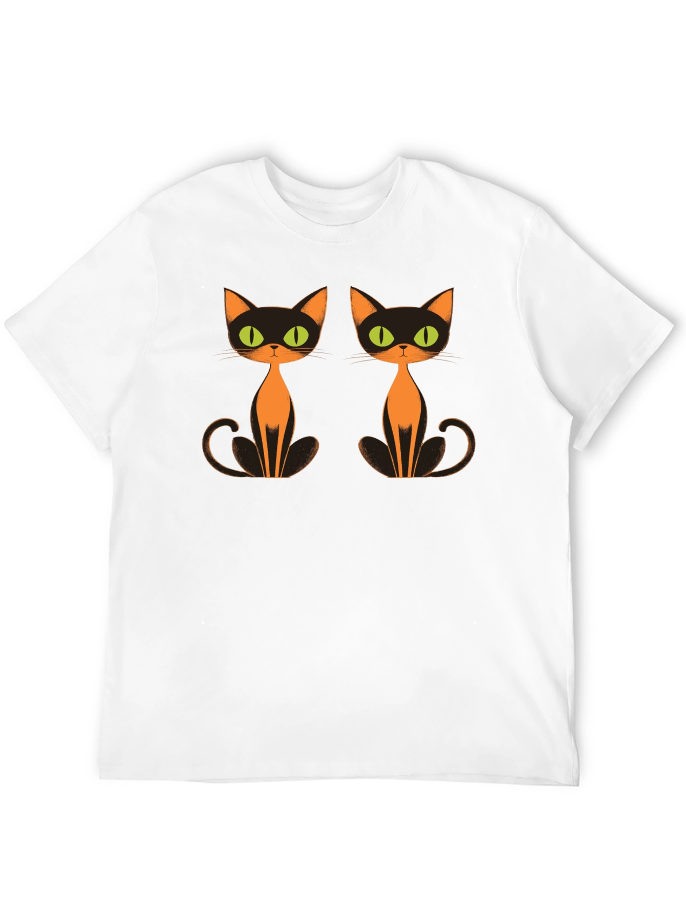 Retro Halloween Cat T-Shirt Black Crew Neck Tee