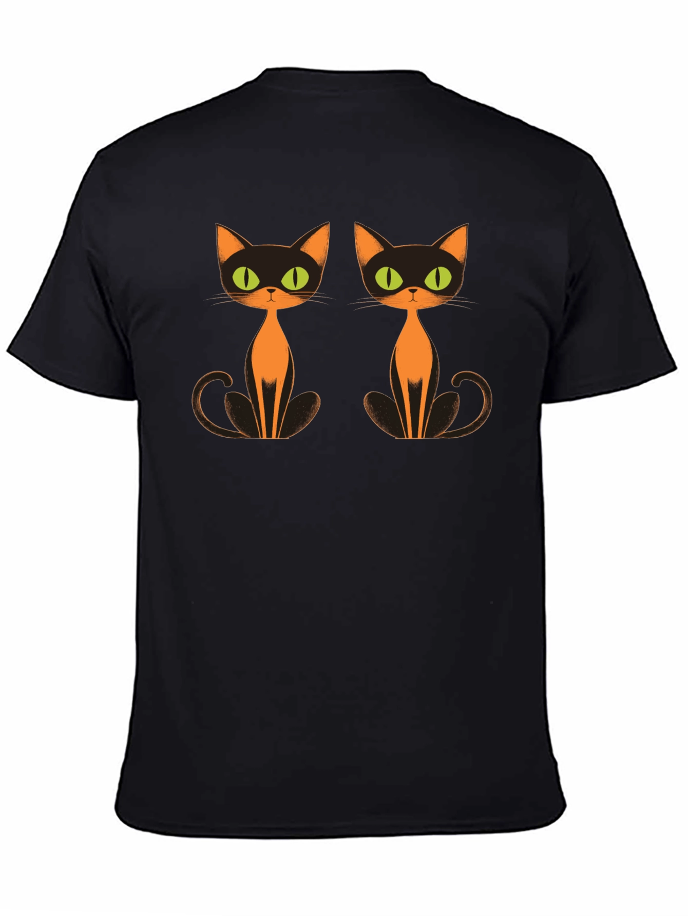 Retro Halloween Cat T-Shirt Black Crew Neck Tee