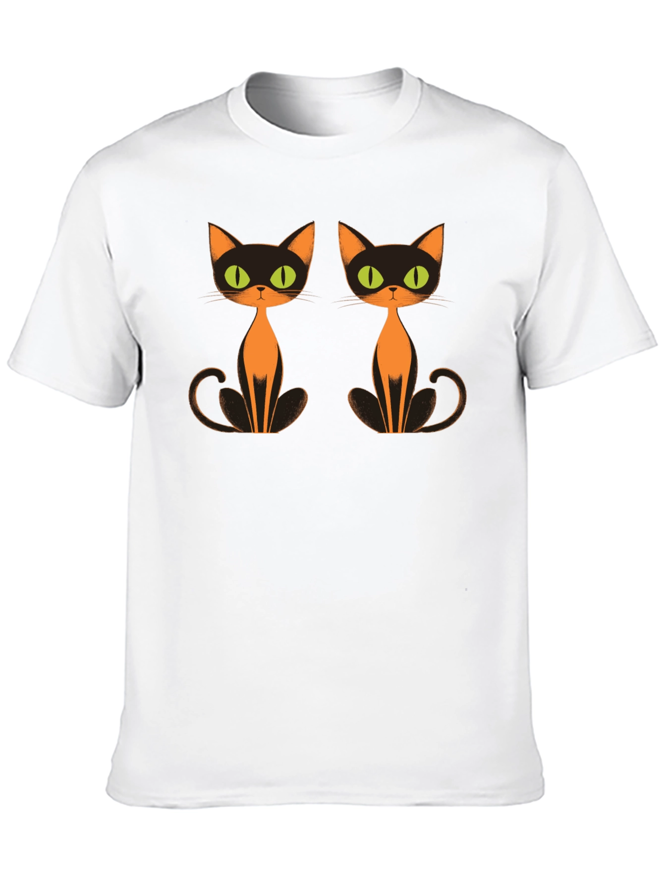 Retro Halloween Cat T-Shirt Black Crew Neck Tee