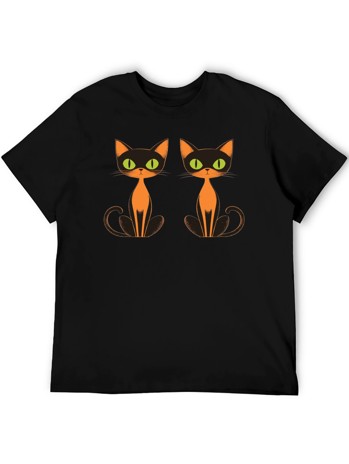 Retro Halloween Cat T-Shirt Black Crew Neck Tee
