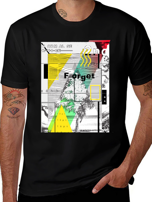 Abstract Graphic Print Mens Black T-Shirt