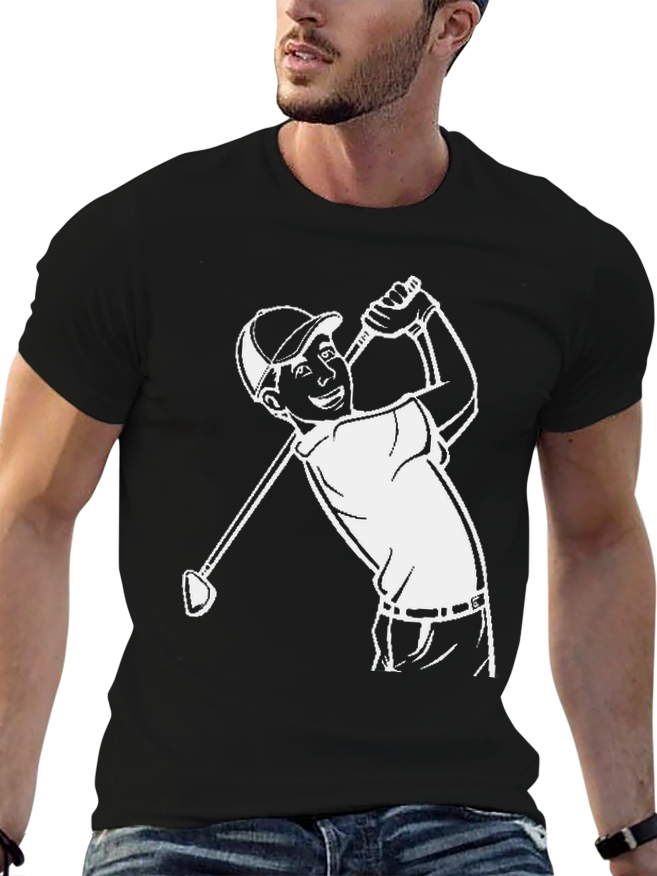 Golf Swing Graphic Tee - Black Cotton T-Shirt