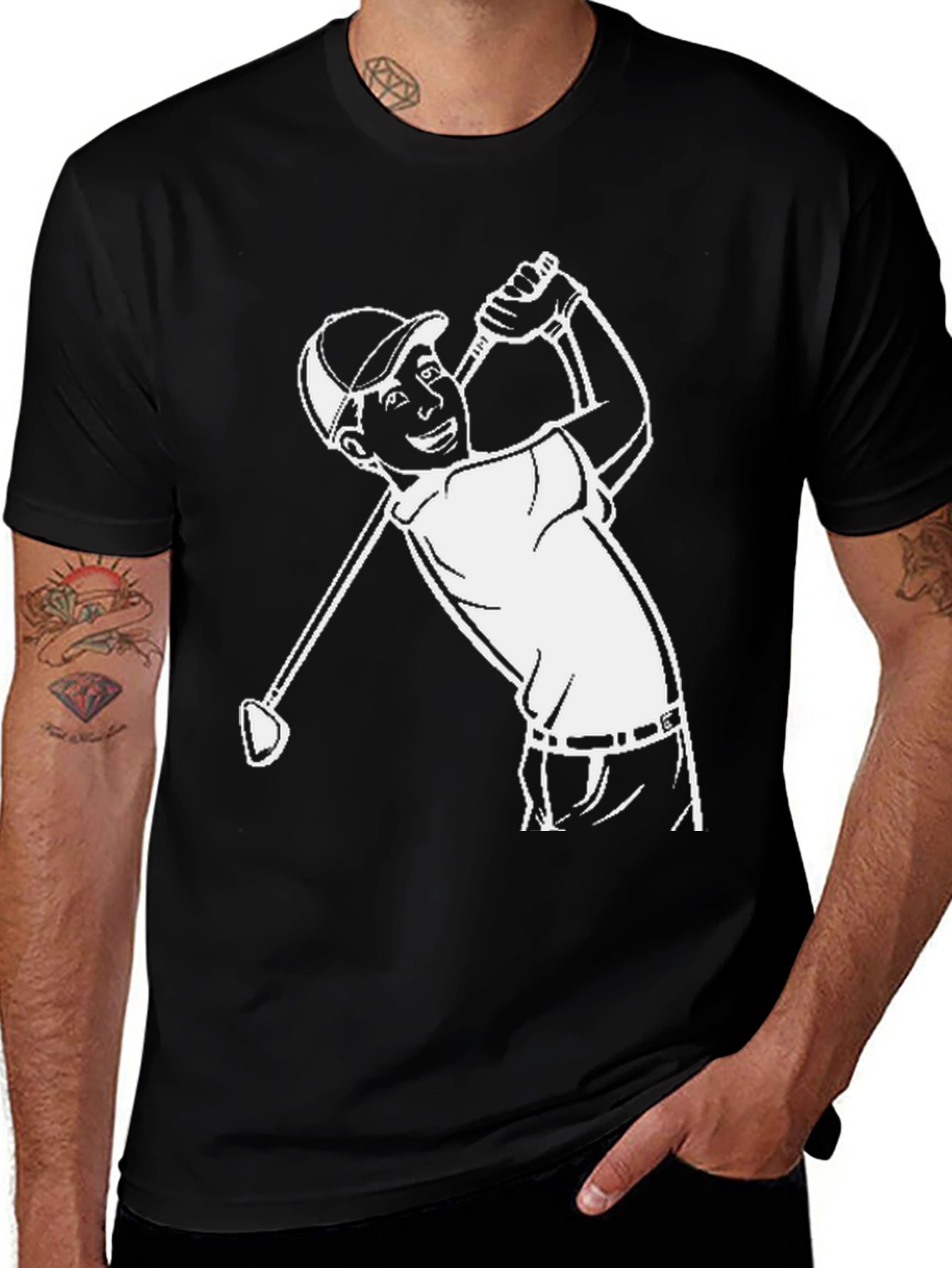 Golf Swing Graphic Tee - Black Cotton T-Shirt